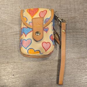 Dooney & Bourke Heart Pattern Wristlet in Pink, Blue, and Orange